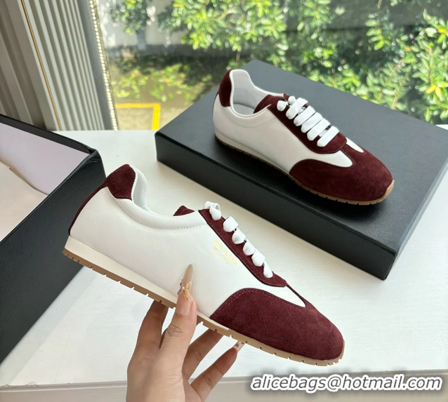 Low Cost Prada Nappa Leather and Suede Sneakers White Burgundy 6050809