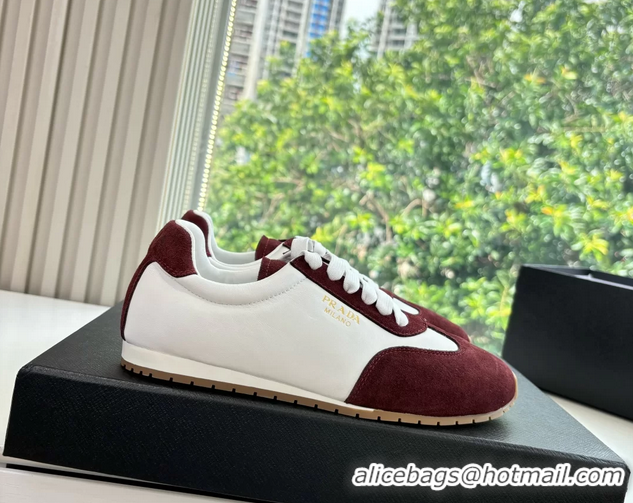 Low Cost Prada Nappa Leather and Suede Sneakers White Burgundy 6050809