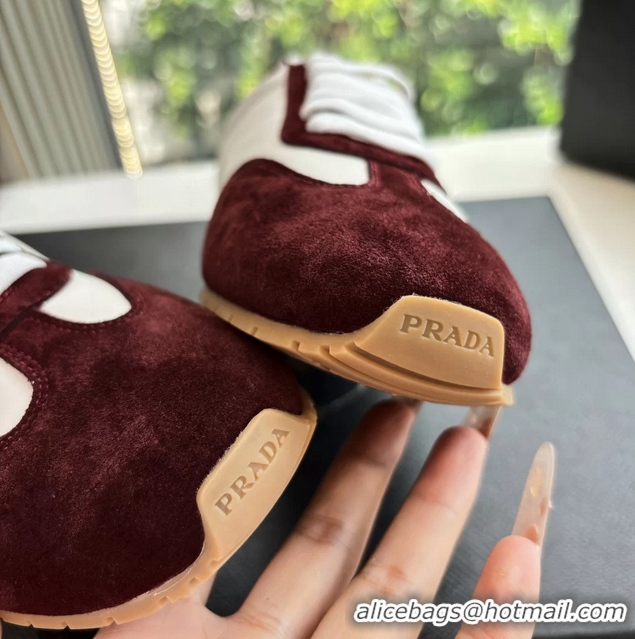 Low Cost Prada Nappa Leather and Suede Sneakers White Burgundy 6050809