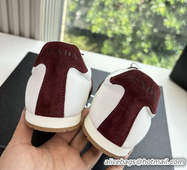 Low Cost Prada Nappa Leather and Suede Sneakers White Burgundy 6050809