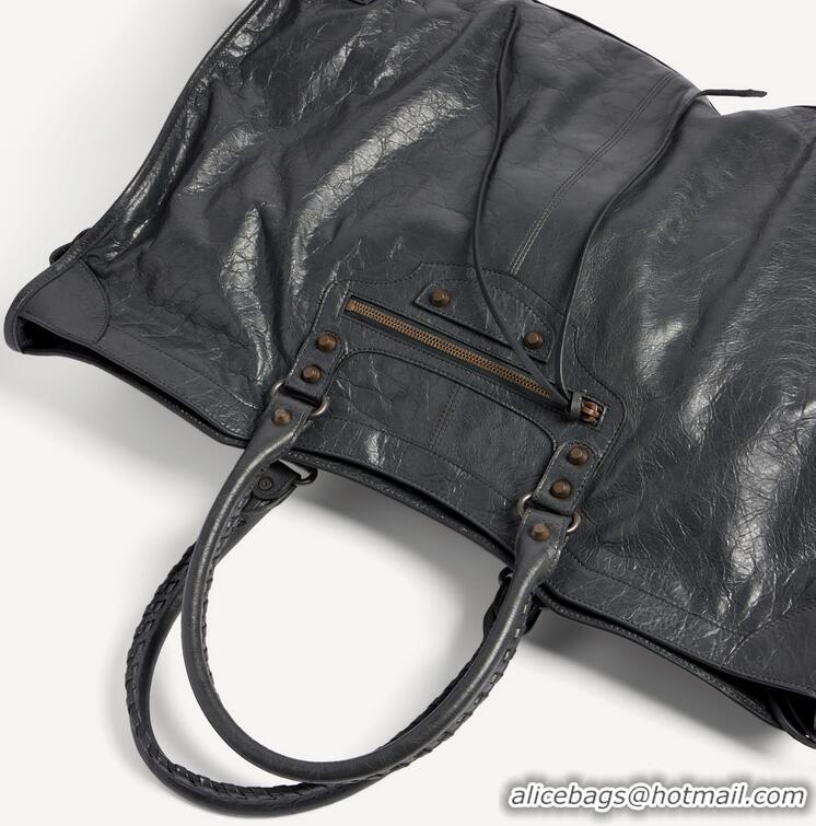 Super Quality Balenciaga Mens Le City Travel Bag Arena Lambskin in Volcanic Rock B81036