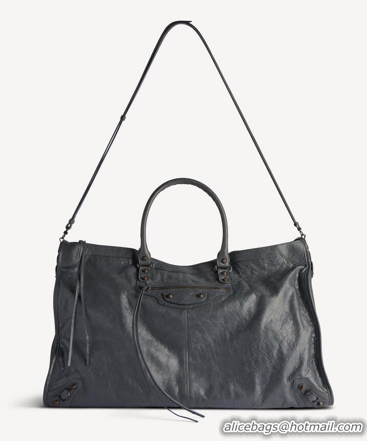 Super Quality Balenciaga Mens Le City Travel Bag Arena Lambskin in Volcanic Rock B81036