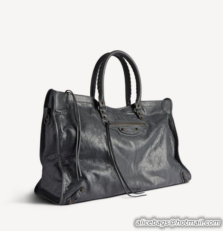 Super Quality Balenciaga Mens Le City Travel Bag Arena Lambskin in Volcanic Rock B81036
