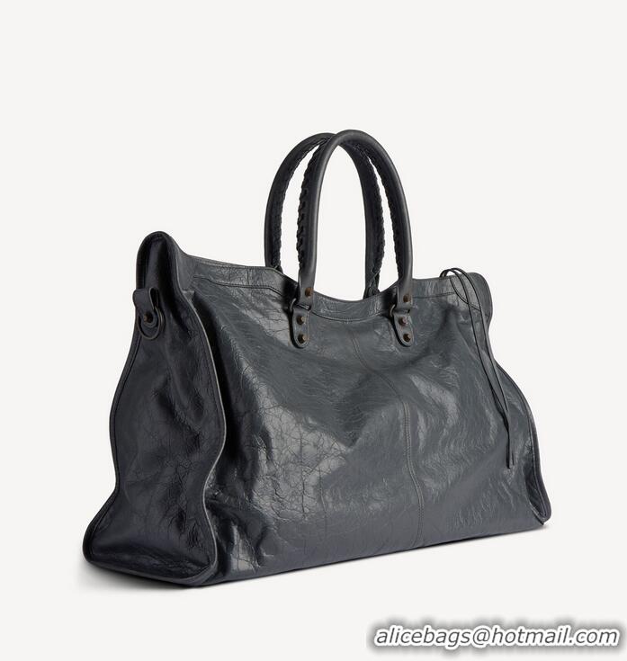 Super Quality Balenciaga Mens Le City Travel Bag Arena Lambskin in Volcanic Rock B81036