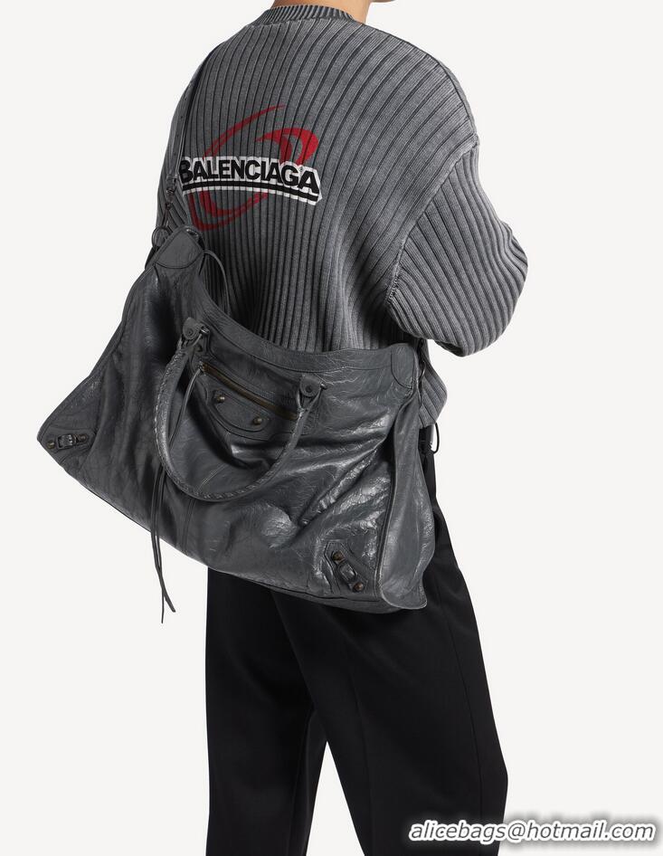 Super Quality Balenciaga Mens Le City Travel Bag Arena Lambskin in Volcanic Rock B81036