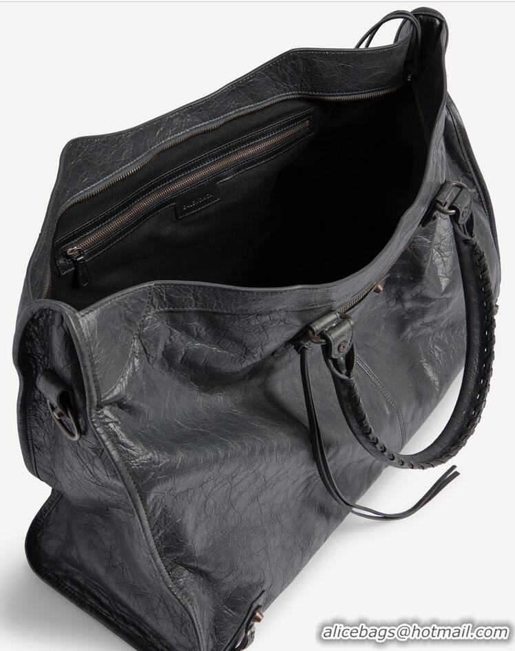 Super Quality Balenciaga Mens Le City Travel Bag Arena Lambskin in Volcanic Rock B81036