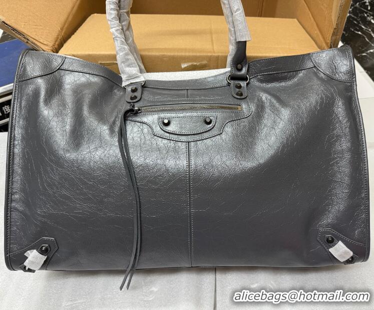 Super Quality Balenciaga Mens Le City Travel Bag Arena Lambskin in Volcanic Rock B81036