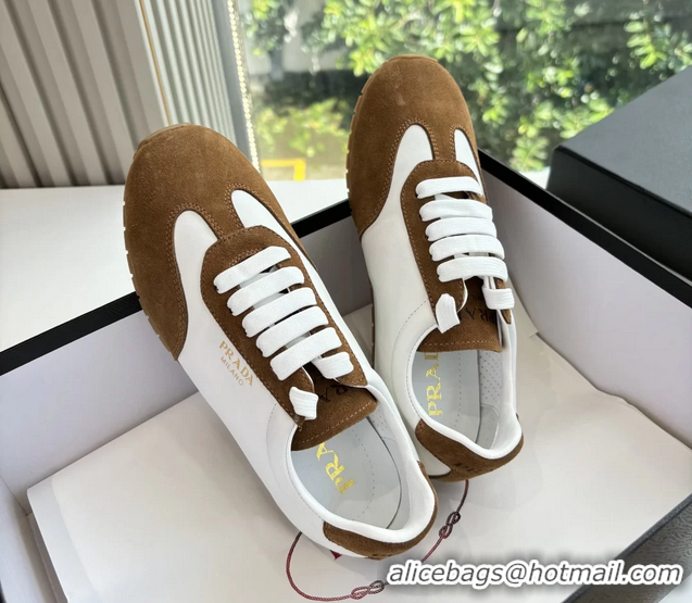 Best Product Prada Nappa Leather and Suede Sneakers 6050801 White Brown
