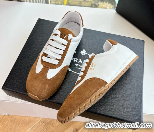 Best Product Prada Nappa Leather and Suede Sneakers 6050801 White Brown