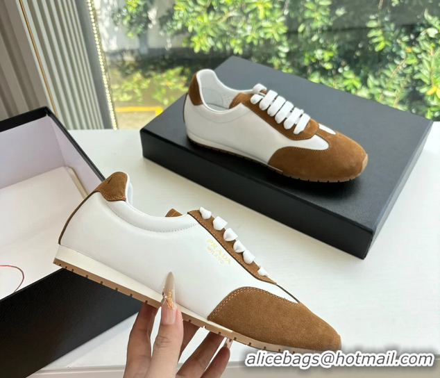 Best Product Prada Nappa Leather and Suede Sneakers 6050801 White Brown