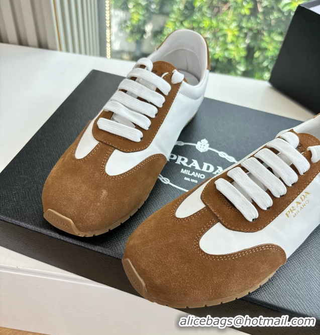 Best Product Prada Nappa Leather and Suede Sneakers 6050801 White Brown