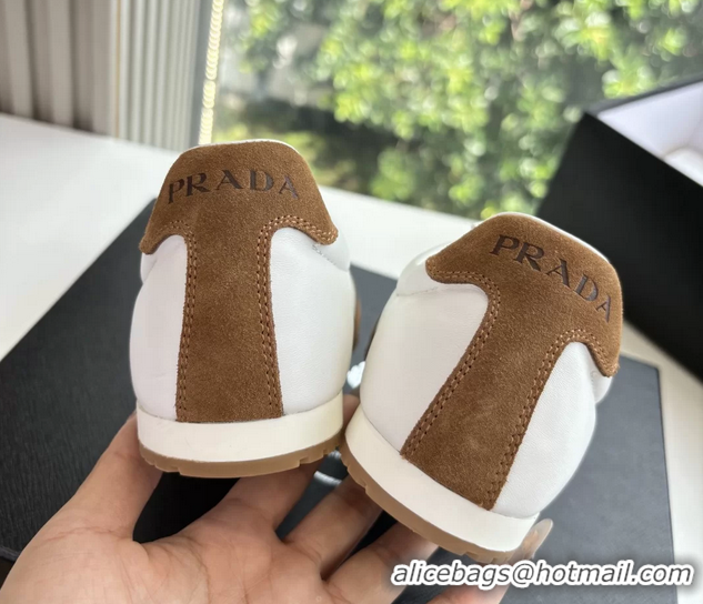 Best Product Prada Nappa Leather and Suede Sneakers 6050801 White Brown