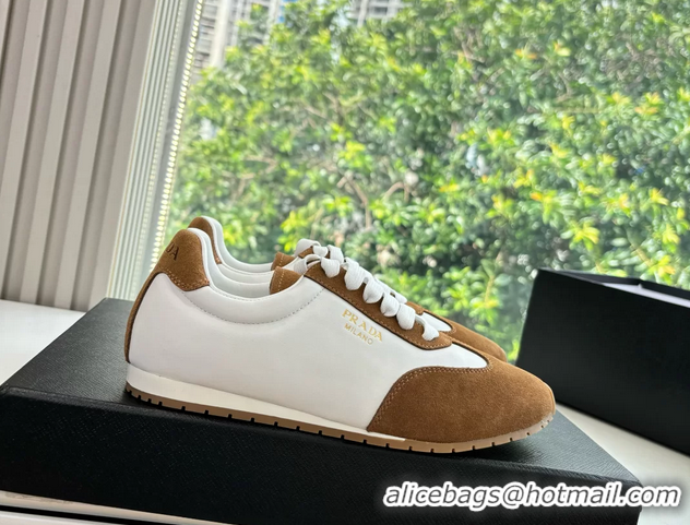 Best Product Prada Nappa Leather and Suede Sneakers 6050801 White Brown