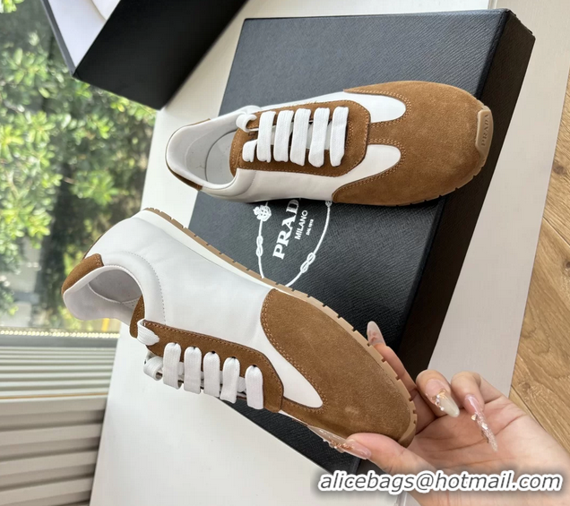 Best Product Prada Nappa Leather and Suede Sneakers 6050801 White Brown