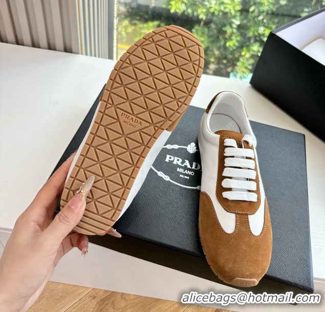 Best Product Prada Nappa Leather and Suede Sneakers 6050801 White Brown
