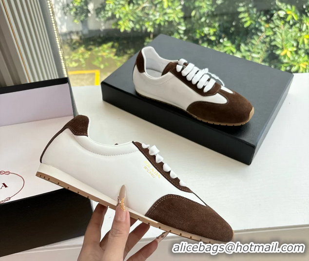 Good Looking Prada Nappa Leather and Suede Sneakers 6050801 White Dark Brown