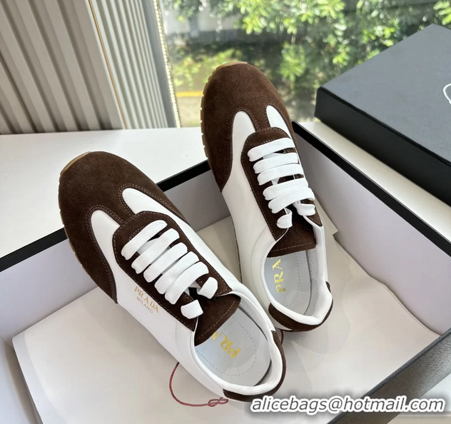 Good Looking Prada Nappa Leather and Suede Sneakers 6050801 White Dark Brown
