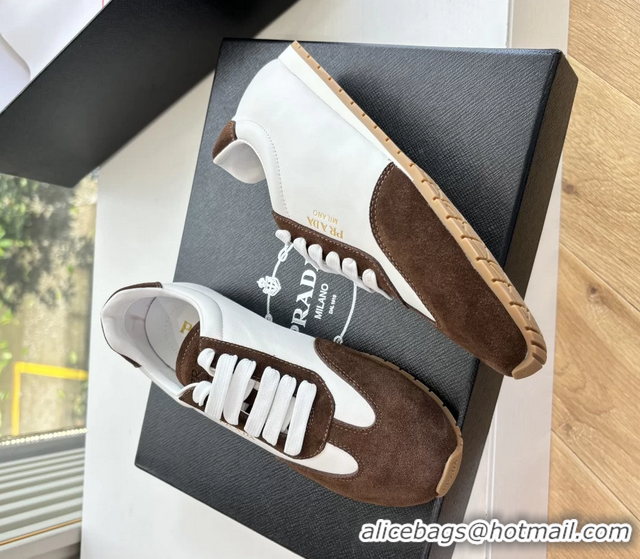 Good Looking Prada Nappa Leather and Suede Sneakers 6050801 White Dark Brown