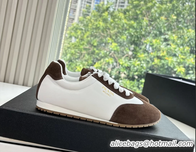 Good Looking Prada Nappa Leather and Suede Sneakers 6050801 White Dark Brown