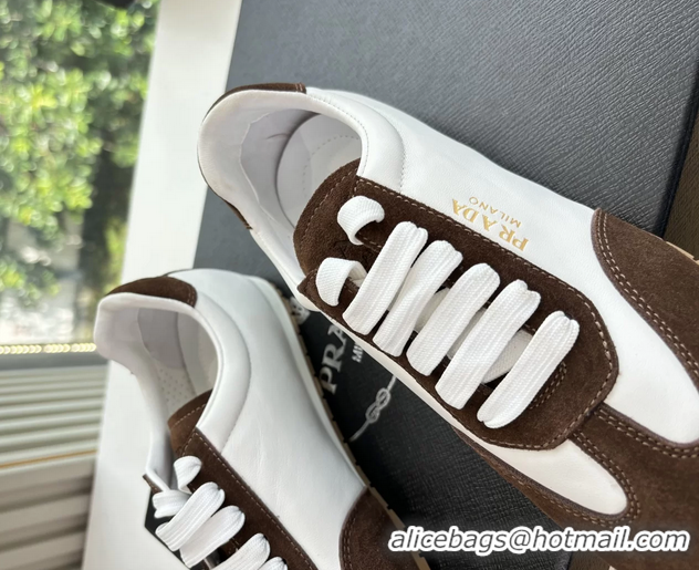 Good Looking Prada Nappa Leather and Suede Sneakers 6050801 White Dark Brown