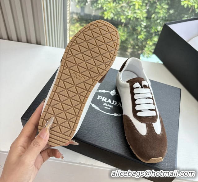 Good Looking Prada Nappa Leather and Suede Sneakers 6050801 White Dark Brown