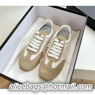 Low Price Prada Nappa Leather and Suede Sneakers 6050801 White Beige