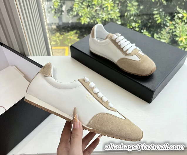 Low Price Prada Nappa Leather and Suede Sneakers 6050801 White Beige
