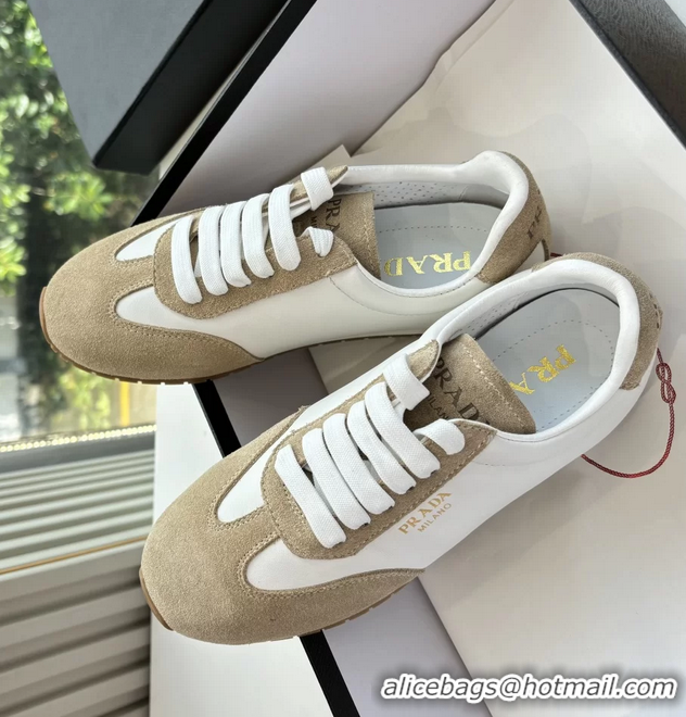 Low Price Prada Nappa Leather and Suede Sneakers 6050801 White Beige