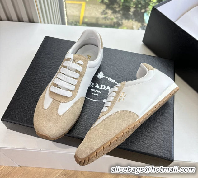 Low Price Prada Nappa Leather and Suede Sneakers 6050801 White Beige