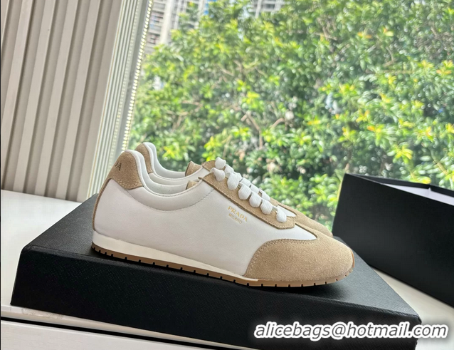 Low Price Prada Nappa Leather and Suede Sneakers 6050801 White Beige