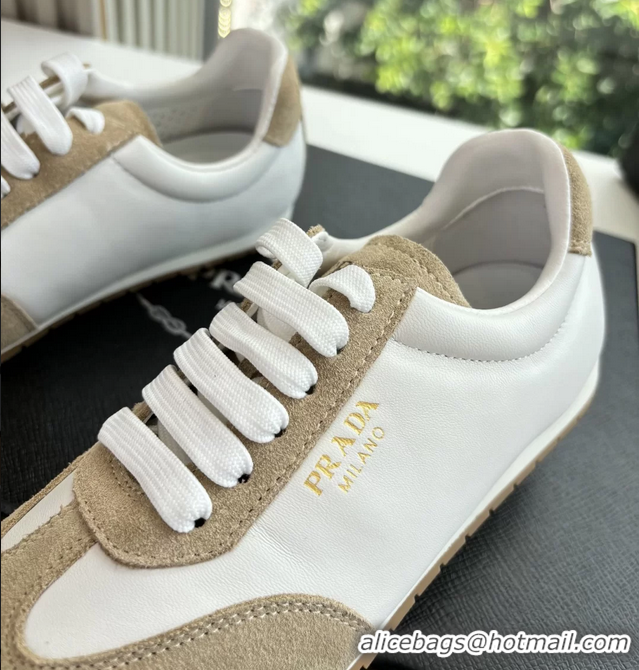 Low Price Prada Nappa Leather and Suede Sneakers 6050801 White Beige