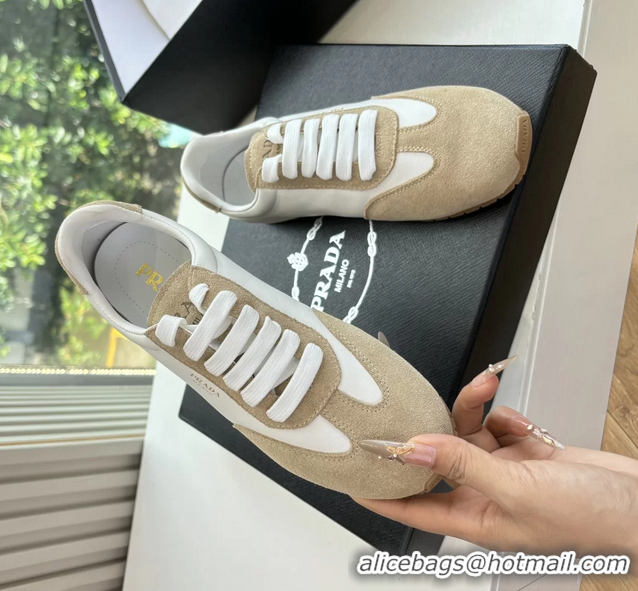 Low Price Prada Nappa Leather and Suede Sneakers 6050801 White Beige