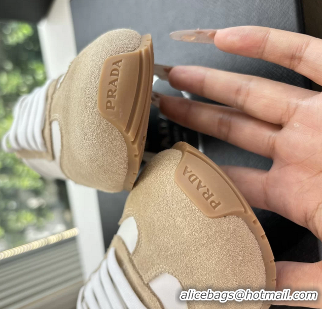 Low Price Prada Nappa Leather and Suede Sneakers 6050801 White Beige