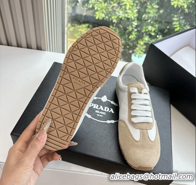 Low Price Prada Nappa Leather and Suede Sneakers 6050801 White Beige