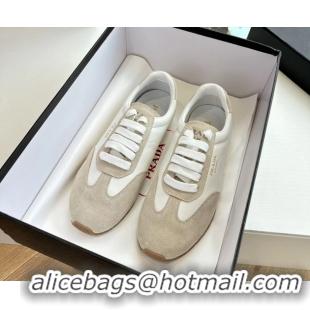 Classic Prada Nappa Leather and Suede Sneakers 6050801 White Gray