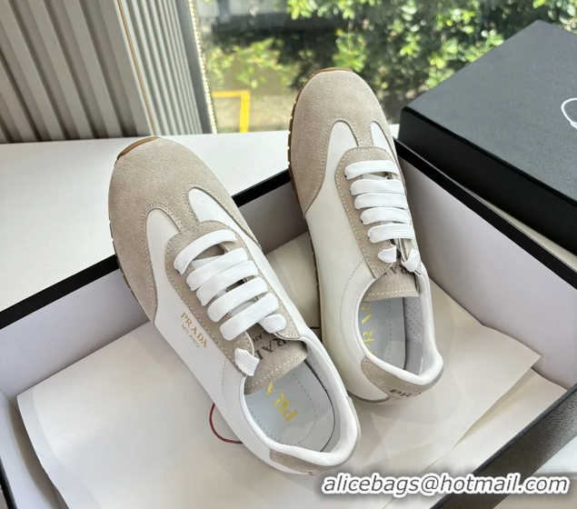 Classic Prada Nappa Leather and Suede Sneakers 6050801 White Gray