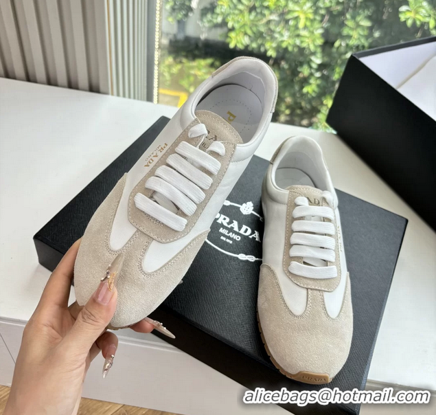 Classic Prada Nappa Leather and Suede Sneakers 6050801 White Gray