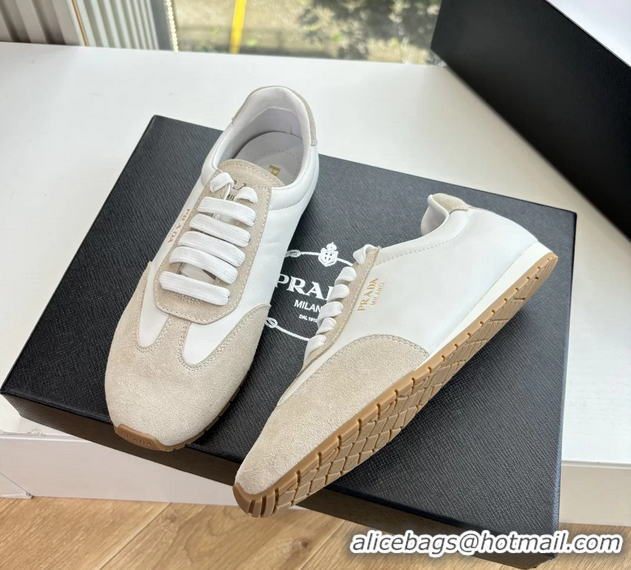 Classic Prada Nappa Leather and Suede Sneakers 6050801 White Gray