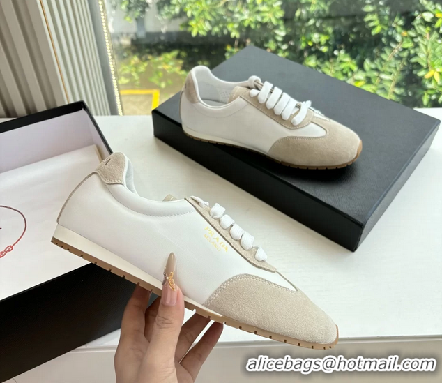 Classic Prada Nappa Leather and Suede Sneakers 6050801 White Gray