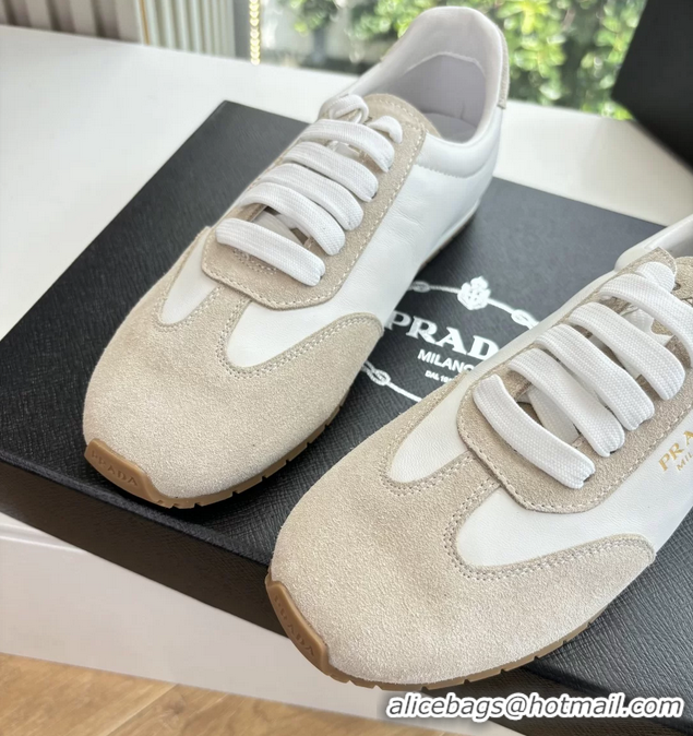 Classic Prada Nappa Leather and Suede Sneakers 6050801 White Gray