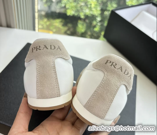 Classic Prada Nappa Leather and Suede Sneakers 6050801 White Gray