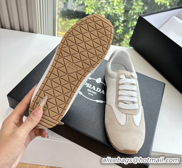 Classic Prada Nappa Leather and Suede Sneakers 6050801 White Gray