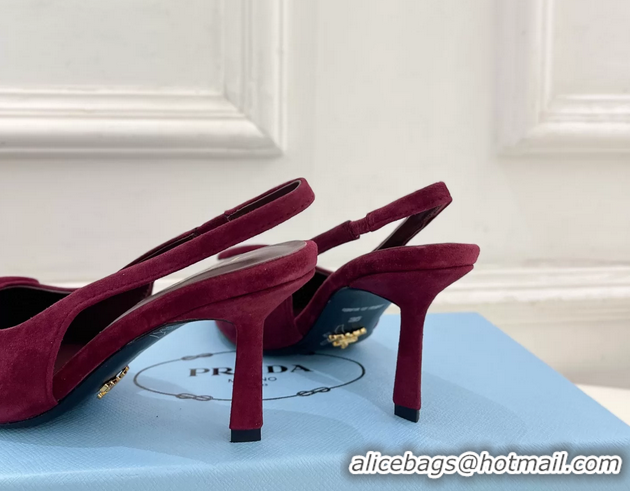 Durable Prada Triangle Logo Burgundy Suede Leather Slingback Pumps 75MM 6050802