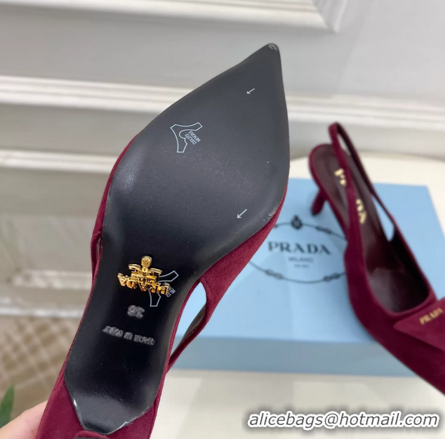 Durable Prada Triangle Logo Burgundy Suede Leather Slingback Pumps 75MM 6050802