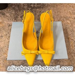 Best Price Prada Yellow Crocodile Embossed Leather Bow Slingback Pumps 75MM 6050802