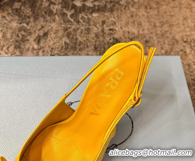 Best Price Prada Yellow Crocodile Embossed Leather Bow Slingback Pumps 75MM 6050802