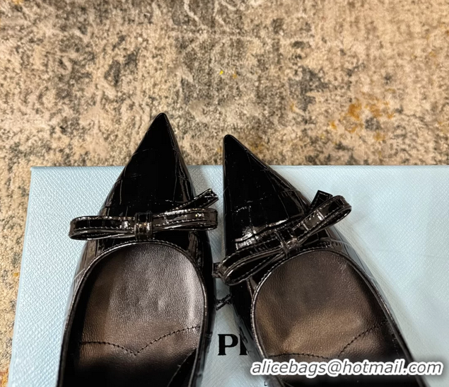 Good Quality Prada Black Crocodile Embossed Leather Bow Slingback Pumps 75MM 6050803