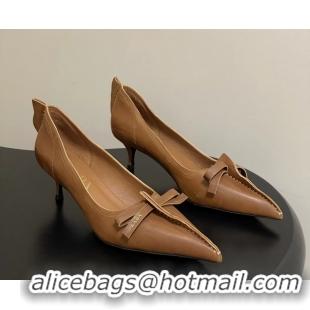 Grade Quality Prada Brown Antiqued Leather Exposed Seam Kitten Heel Pumps 55MM 6050804 Brown