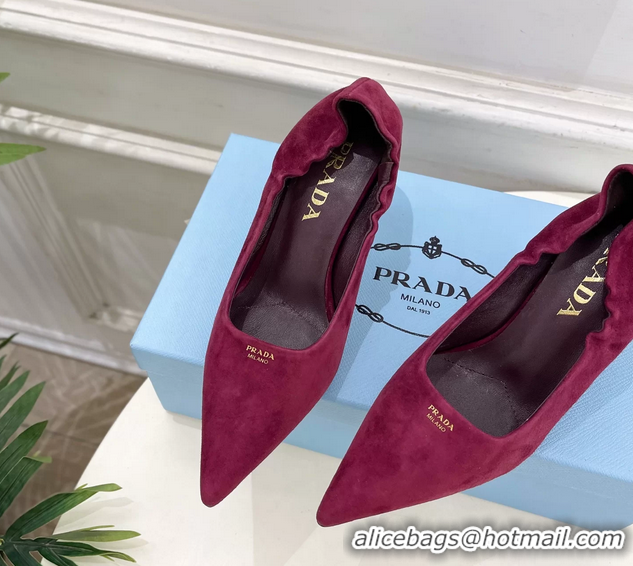Unique Style Prada Red Suede Leather Pumps 70MM 6050805 Red