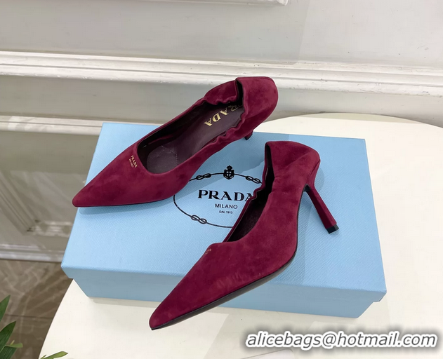 Unique Style Prada Red Suede Leather Pumps 70MM 6050805 Red